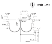 Dimensions | Widespread Lavatory Faucet with U-Spout manufacturer specification drawing with dimensions
