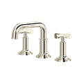Hero | complete polished-nickel widespread faucet with U-spout and two cross handles on white