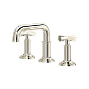 Hero | complete polished-nickel widespread faucet with U-spout and two cross handles on white