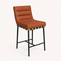 Studio | true three-quarter studio angle, low back and the dowel-and-strap seat rail both reading