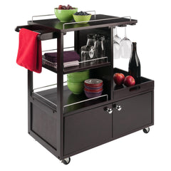 Rolling Bar Cart with Serving Tray, Espresso Wood Finish