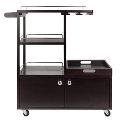 Rolling Bar Cart with Serving Tray, Espresso Wood Finish