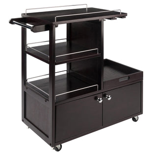 Rolling Bar Cart with Serving Tray, Espresso Wood Finish