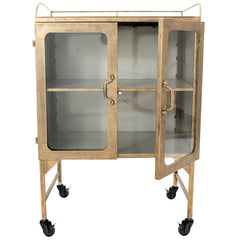 Rolling Storage Cabinet with Glass Door and Shelf, Iron Frame