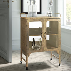 Rolling Storage Cabinet with Glass Door and Shelf, Iron Frame