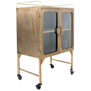 Rolling Storage Cabinet with Glass Door and Shelf, Iron Frame
