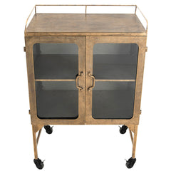 Rolling Storage Cabinet with Glass Door and Shelf, Iron Frame