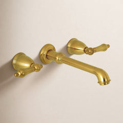 Roman Tub Faucet, English Country, Two-Handle, 3-Hole, Wall Mount, Satin Brass