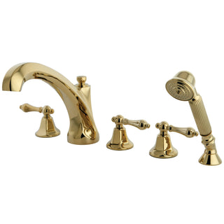 Roman Tub Faucet, Heirloom, Three-Handle with Hand Shower in Polished Brass
