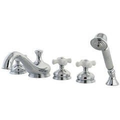 Roman Tub Faucet, Heirloom, Three Handle with Hand Shower in Polished Chrome