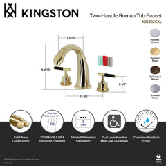 Roman Tub Faucet, Kaiser, Two-Handle Deck Mount in Polished Brass