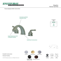 Roman Tub Faucet, Magellan, Two-Handle 3-Hole in Polished Brass