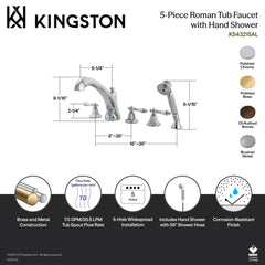 Roman Tub Faucet, Metropolitan, Three-Handle with Hand Shower in Polished Chrome