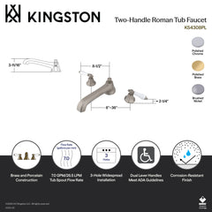 Roman Tub Faucet, Metropolitan, Two-Handle 3-Hole in Brushed Nickel