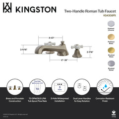 Roman Tub Faucet, Metropolitan, Two-Handle 3-Hole in Brushed Nickel