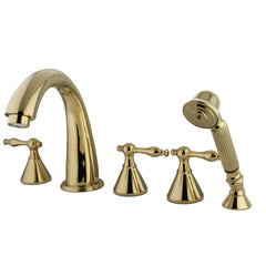Roman Tub Faucet, Naples, Three-Handle 5-Hole with Hand Shower in Polished Brass