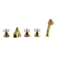 Roman Tub Faucet, Tulare, Three-Handle with Hand Shower in Brushed Brass