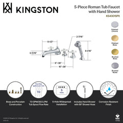 Roman Tub Faucet, Tulare, Three-Handle with Hand Shower in Brushed Brass