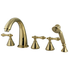 Roman Tub Faucet, Tulare, Three-Handle with Hand Shower in Polished Brass