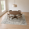 In the room | brecon beige, grey and ivory abstract rug beneath a dining set