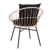 Rope Chairs, Set of 2, Brown Steel Frames with Black Cushions