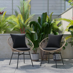 Rope Chairs, Set of 2, Brown Steel Frames with Black Cushions