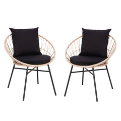 Rope Chairs, Set of 2, Brown Steel Frames with Black Cushions