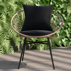 Rope Chairs, Set of 2, Brown Steel Frames with Black Cushions