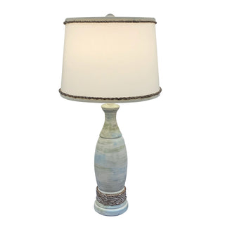 Rope Table Lamp with Linen Shade, Blue, Cream and Green Base