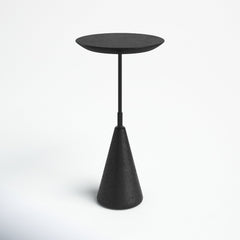 Round Accent Table, Black Stone Top with Black Steel Pedestal Base