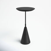 Round Accent Table, Black Stone Top with Black Steel Pedestal Base