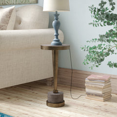 Round Accent Table with Metal Top and Concrete Pedestal Base