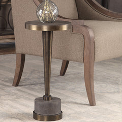 Round Accent Table with Metal Top and Concrete Pedestal Base