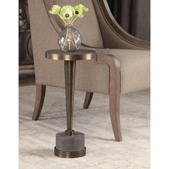 Round Accent Table with Metal Top and Concrete Pedestal Base