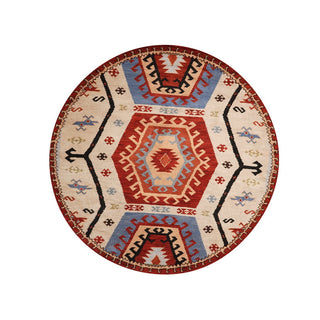 Round Area Rug, 4 Ft, Hand-Knotted Wool and Silk with Oriental Pattern