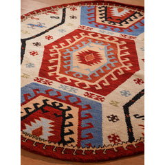 Round Area Rug, 4 Ft, Hand-Knotted Wool and Silk with Oriental Pattern