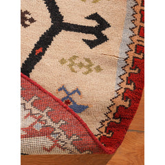 Round Area Rug, 4 Ft, Hand-Knotted Wool and Silk with Oriental Pattern