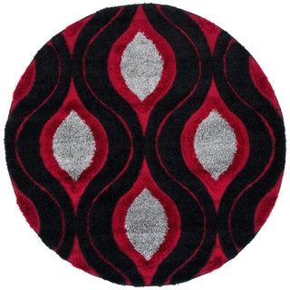 Round Area Rug, 6 ft 7 in, Geometric Pattern in Red, Black and Gray