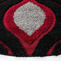 Round Area Rug, 6 ft 7 in, Geometric Pattern in Red, Black and Gray
