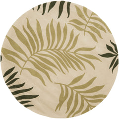 Round Area Rug, 6 Ft, Beige Wool with Floral Pattern