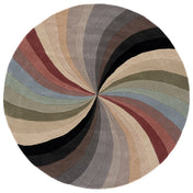 Round Area Rug, 6 Ft, Pink and Beige in Wool