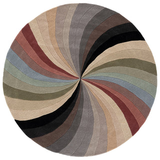 Round Area Rug, 6 Ft, Pink and Beige in Wool