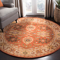 Round Area Rug, 6 Ft, Rust and Beige Hand-Tufted Wool
