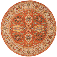 Round Area Rug, 6 Ft, Rust and Beige Hand-Tufted Wool
