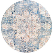 Round Area Rug, 7'10" with Ivory, Blue, and Orange Medallion