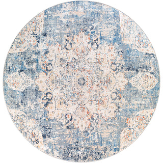 Round Area Rug, 7'10" with Ivory, Blue, and Orange Medallion