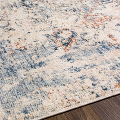 Round Area Rug, 7'10" with Ivory, Blue, and Orange Medallion