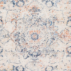 Round Area Rug, 7'10" with Ivory, Blue, and Orange Medallion