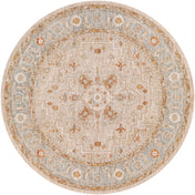 Round Area Rug, 7 Ft in Beige, Blue and Ivory