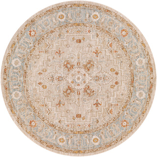 Round Area Rug, 7 Ft in Beige, Blue and Ivory